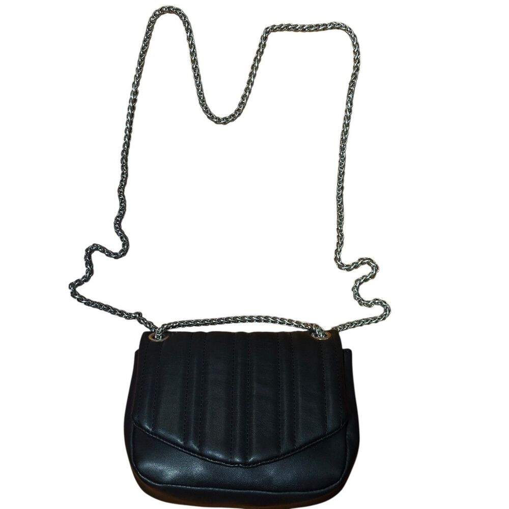 Forever 21 Black Faux Leather Shoulder Bag Thick Silver Chain Strap Purse